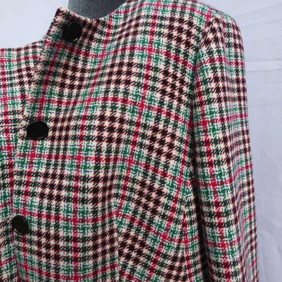Talbots Houndstooth Wool-Blend Coat 14W Open Front Button-Up Lined Preppy Plaid - Picture 8 of 16